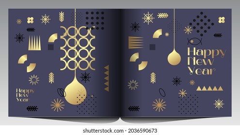 Merry Christmas and Happy New Year!  Abstract  geometric design. Holiday Party. Simple background. Trendy style. Cover, invitation or poster design. Vector illustration. 