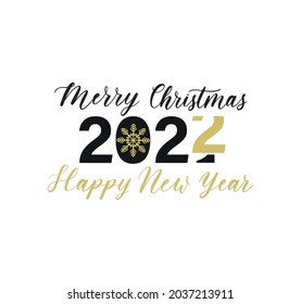 Merry Christmas and Happy New Year typography greeting card with lettering. 2022 New Year design for poster, banner, print etc. Vector illustration. Merry Christmas gold and black elegant design