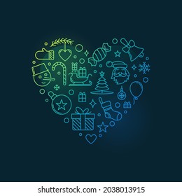 Merry Christmas and Happy New Year Greeting Card with heart shaped line creative design - Xmas concept vector illustration on dark background