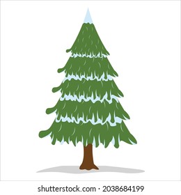 Merry Christmas and a happy new year tree design with snow. Christmas tree decorated with snow, shade, and snowfall. New Years' and Xmas traditional symbol tree with snow. Winter holiday.