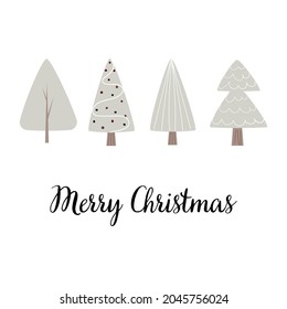 Merry Christmas and Happy New Year card with trees. Winter vector illustration
