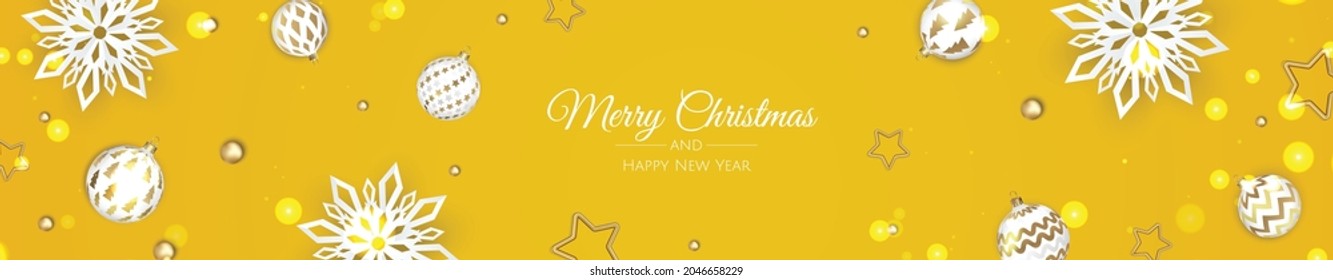 Merry Christmas and Happy New Year. Xmas background with Snowflakes and balls design.
