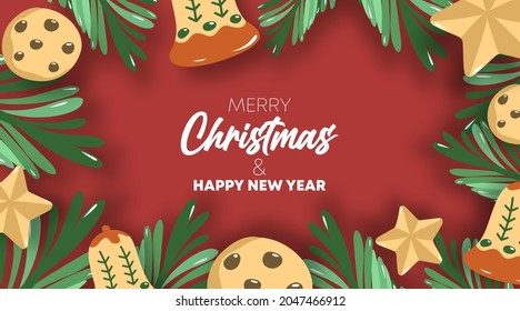 Merry christmas and happy new year greeting card illustration vector