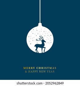 Merry christmas and happy new year concept. Silhouette reindeer shape inside christmas bauble. Vector illustration