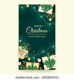 Merry Christmas And Happy New Year Social Media Story With Realistic Green Decoration