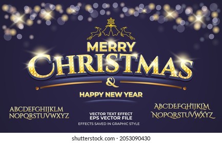 Merry Christmas and happy new year text effect and sparkling typography design