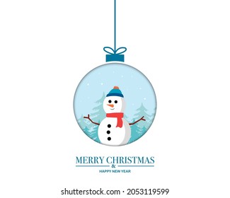 Merry Christmas Happy New Year Christmas Bell With Snowman Vector