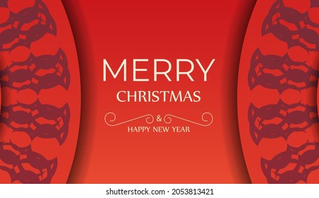Merry Christmas and Happy New Year Red Color Greeting Flyer Template with Luxurious Burgundy Pattern