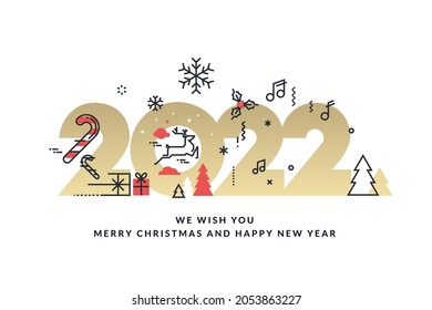 Merry Christmas and Happy New Year 2022 greeting card. Vector illustration concept for background, greeting card, party invitation card, website banner, social media banner, marketing material.