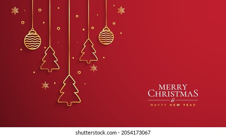 Feliz Navidad y Feliz Año Nuevo en la web ilustración del marco de pino de lujo dorado de Navidad con elementos geométricos de estilo Art Déco para elegante celebración de fiestas.