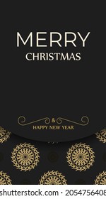 Merry christmas and happy new year black color flyer with vintage orange ornament