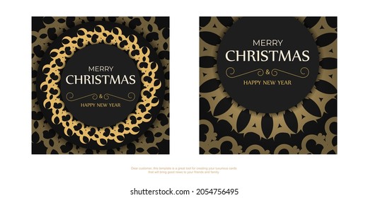 Merry christmas and happy new year black color brochure with vintage orange pattern