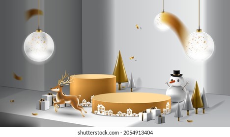 Merry Christmas and happy new year banner with decoration for christmas festival.
