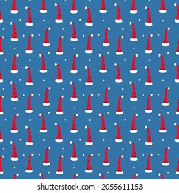 merry christmas and happy new year winter seasonal xmas seamless pattern with various santas hats, endless repeatable texture , vector illustration graphic