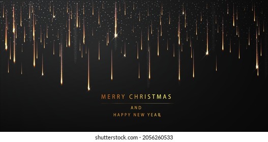 Merry Christmas   Happy new year background  Shimmering golden particles dark background  Abstract holiday background