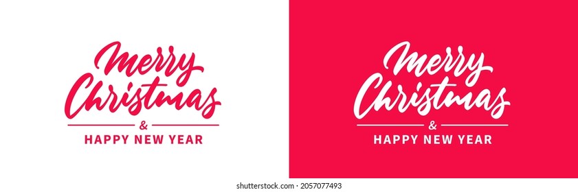 Merry Christmas and Happy New Year hand lettering calligraphy isolated on white and red background. Vector holiday text.