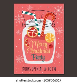 Merry Christmas and Happy New Year party greeting mulled wine hot drink card flyer poster design element vector illustration