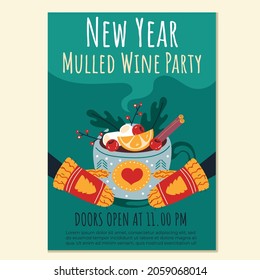 Merry Christmas and Happy New Year party greeting mulled wine card flyer poster design element vector illustration