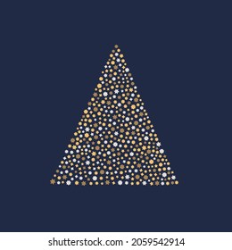 Merry Christmas and Happy New Year. Stylized Christmas tree made of gold stars. Vector illustration in a flat style.