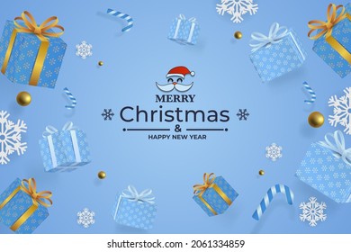 Merry Christmas and Happy New Year. Christmas background with decorative gifts