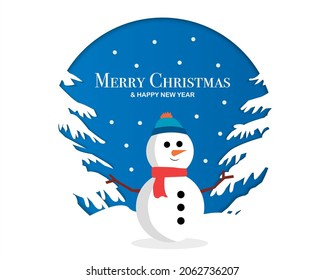 Merry Christmas Happy New Year With Snowman Vector