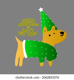 merry christmas and happy new year 2022 with dog vector illustration