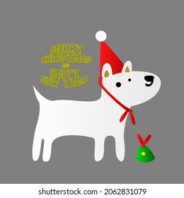 merry christmas and happy new year 2022 with dog vector illustration