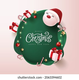 Merry Christmas and happy new year banner with cute santa claus and festive decoration for christmas