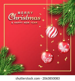 Merry Christmas and Happy New Year banner Vector illustration.