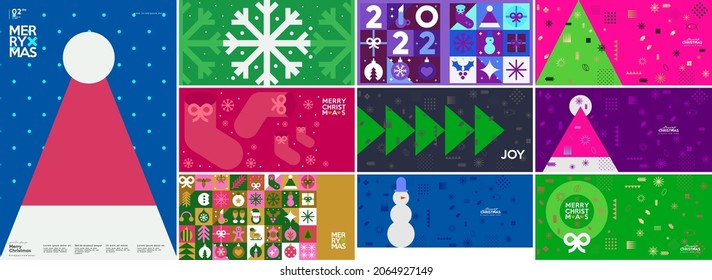 Merry Christmas and Happy New Year! Winter. Holiday Backgrounds Collection. Simple background. Trendy style. Cover, invitation or poster design. Vector illustration.