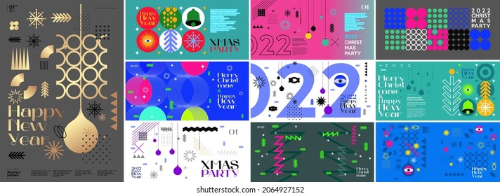 Merry Christmas and Happy New Year! Winter. Holiday Backgrounds Collection. Simple background. Trendy style. Cover, invitation or poster design. Vector illustration.