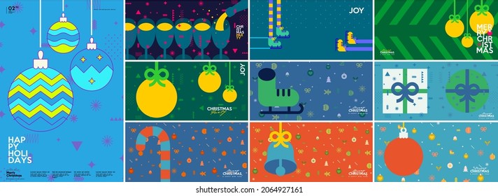 Merry Christmas and Happy New Year! Winter. Holiday Backgrounds Collection. Simple background. Trendy style. Cover, invitation or poster design. Vector illustration.