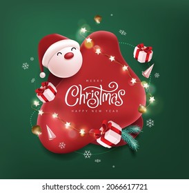 Merry Christmas and happy new year banner with cute santa claus and festive decoration for christmas