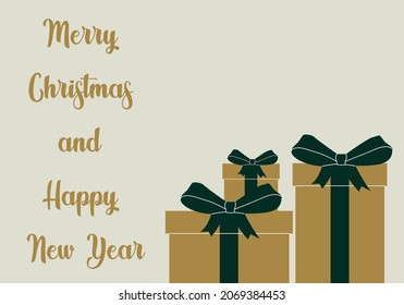 Merry Christmas and Happy New Year. Postcard with a gift and congratulatory text.