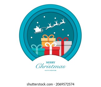 Merry Christmas Happy New Year With Gift Box And Santa Clause Paper