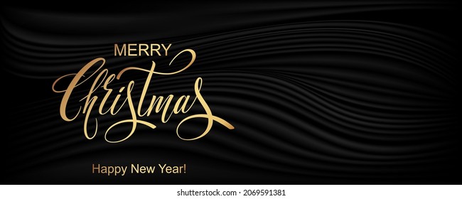 Merry Christmas and Happy New Year hand lettering calligraphy. Vector holiday illustration element. Typographic element for congratulations.