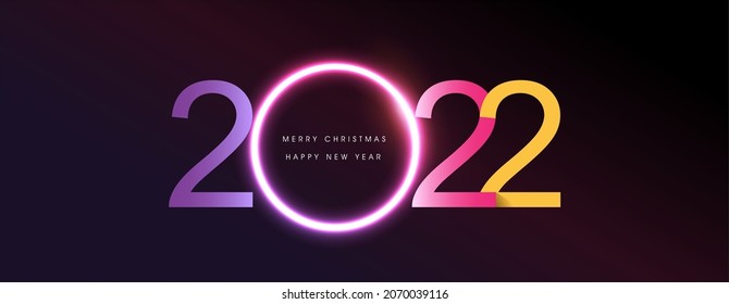 Merry christmas and happy new year 2022 text neon glowing light design background 