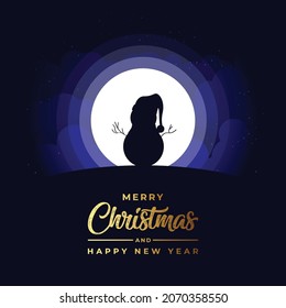 Merry Christmas and Happy New Year card with Snowman silhouette