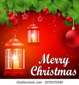 Merry Christmas and Happy New Year Holiday celebration background  design with lantern - Vector