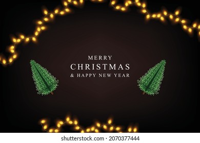 Merry Christmas And Happy New Year With decorative lights and realistic Christmas tree