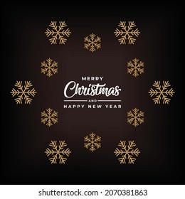 Merry Christmas and Happy New Year with realistic golden snowflakes 
