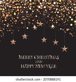 Merry Christmas And Happy New Year With Golden Stars Bokeh