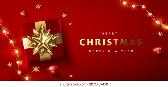 Merry Christmas and happy new year promotion banner with festive decoration for christmas