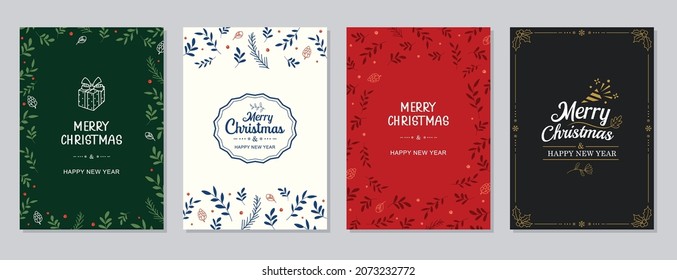 Merry Christmas and Happy New Year greeting cards and invitations. Happy holiday frames and backgrounds design. 