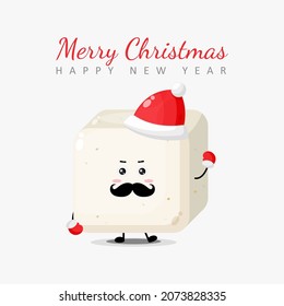 Merry christmas and happy new year greeting card with tofu character