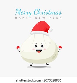 Merry christmas and happy new year greeting card with dumpling character