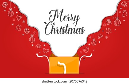 Merry Christmas and Happy New Year. Box open surprise banner sale