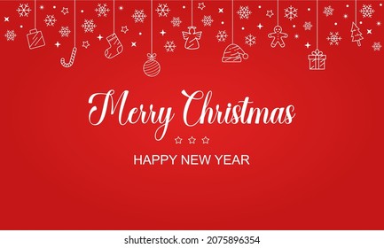 Merry Christmas and Happy New Year. Set hang icons banner
