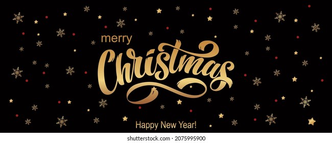 Merry Christmas and Happy New Year hand lettering calligraphy. Vector holiday illustration element. Typographic element for congratulations.