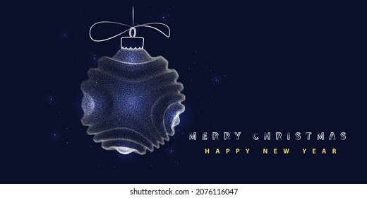 Merry Christmas. Happy New Year.  Abstract holiday background with futuristic christmas ball from color dots on black.  For banner, poster, template, header for website.
